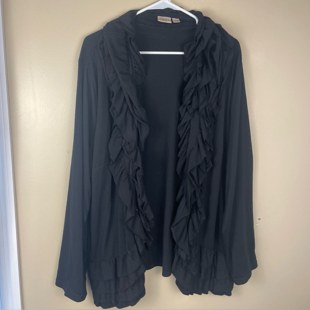 Cato Woman’s Black Ruffled Long Sleeve T-shirt Soft Cardigan Plus 26/28